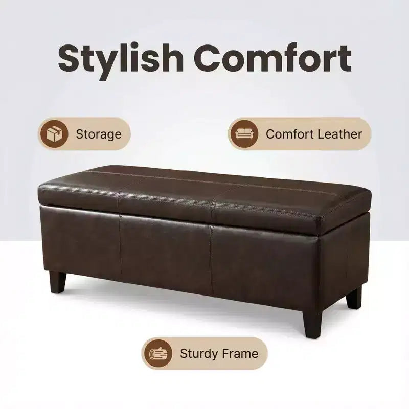 Panca Pouf Contenitore in Similpelle Marrone Effetto Invecchiato, con Coperchio Sollevabile, Posti per 2–3 Persone