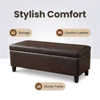Panca Pouf Contenitore in Similpelle Marrone Effetto Invecchiato, con Coperchio Sollevabile, Posti per 2–3 Persone