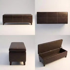 Panca Pouf Contenitore in Similpelle Marrone Effetto Invecchiato, con Coperchio Sollevabile, Posti per 2–3 Persone