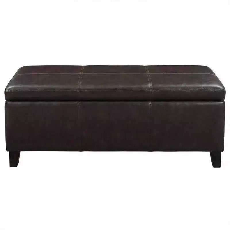 Panca Pouf Contenitore in Similpelle Marrone Effetto Invecchiato, con Coperchio Sollevabile, Posti per 2–3 Persone