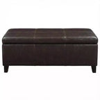 Panca Pouf Contenitore in Similpelle Marrone Effetto Invecchiato, con Coperchio Sollevabile, Posti per 2–3 Persone