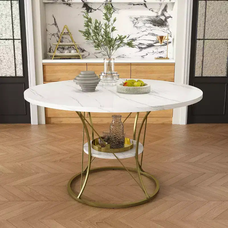 Tavolo da pranzo rotondo allungabile noce/bianco, 4-6 posti
