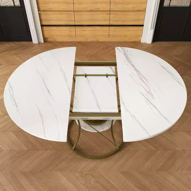 Tavolo da pranzo rotondo allungabile noce/bianco, 4-6 posti