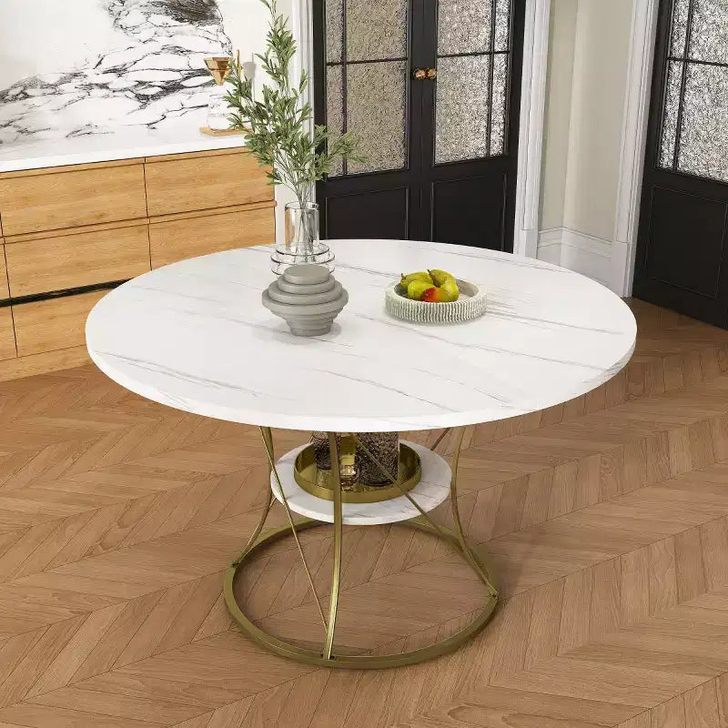 Tavolo da pranzo rotondo allungabile noce/bianco, 4-6 posti