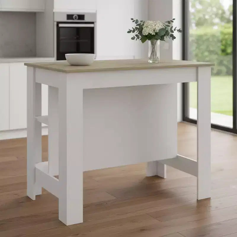 Isola da cucina bianca e marrone in legno con contenitore, 1 anta
