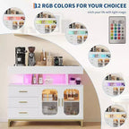 Credenza moderna bianca/nera con LED RGB e stazione di ricarica, 3 cassetti 2 ante, 1 persona