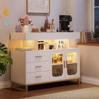 Credenza moderna bianca/nera con LED RGB e stazione di ricarica, 3 cassetti 2 ante, 1 persona