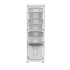JVNOXK 4-Tier Laundry Basket Sorter, Rolling Laundry Storage Organizer with Removable Wheels, Bathroom Dirty Clothes Cart, White