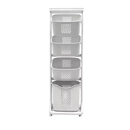 JVNOXK 4-Tier Laundry Basket Sorter, Rolling Laundry Storage Organizer with Removable Wheels, Bathroom Dirty Clothes Cart, White