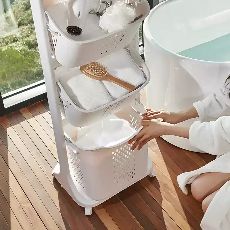 4-Tier Laundry Sorter, White, Rolling, 4-Compartment