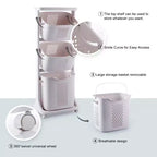 4-Tier Laundry Sorter, White, Rolling, 4-Compartment