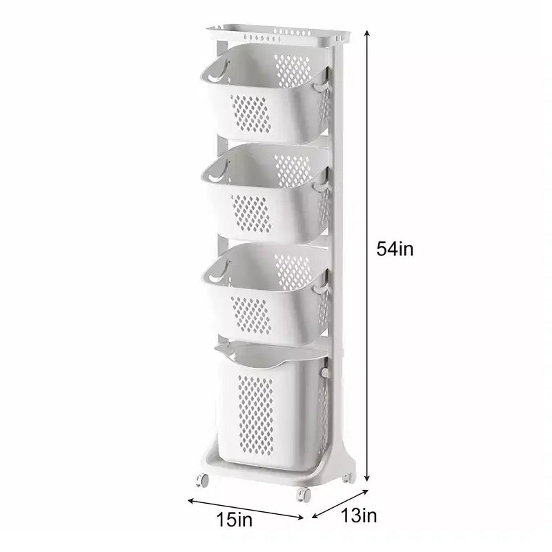 4-Tier Laundry Sorter, White, Rolling, 4-Compartment
