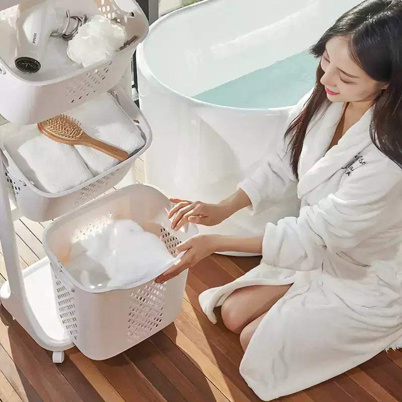 4-Tier Laundry Sorter, White, Rolling, 4-Compartment