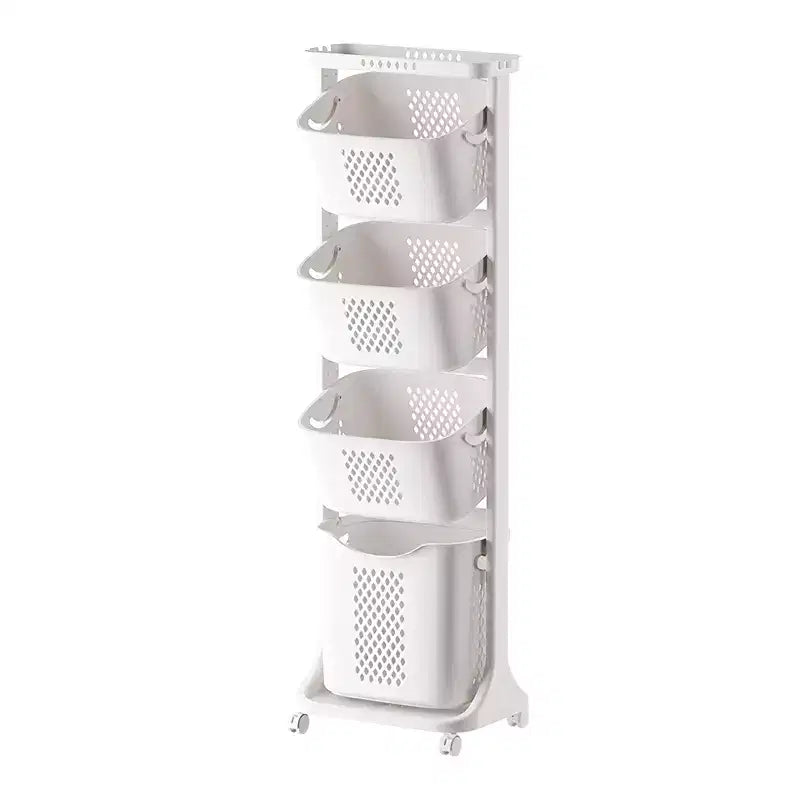 4-Tier Laundry Sorter, White, Rolling, 4-Compartment