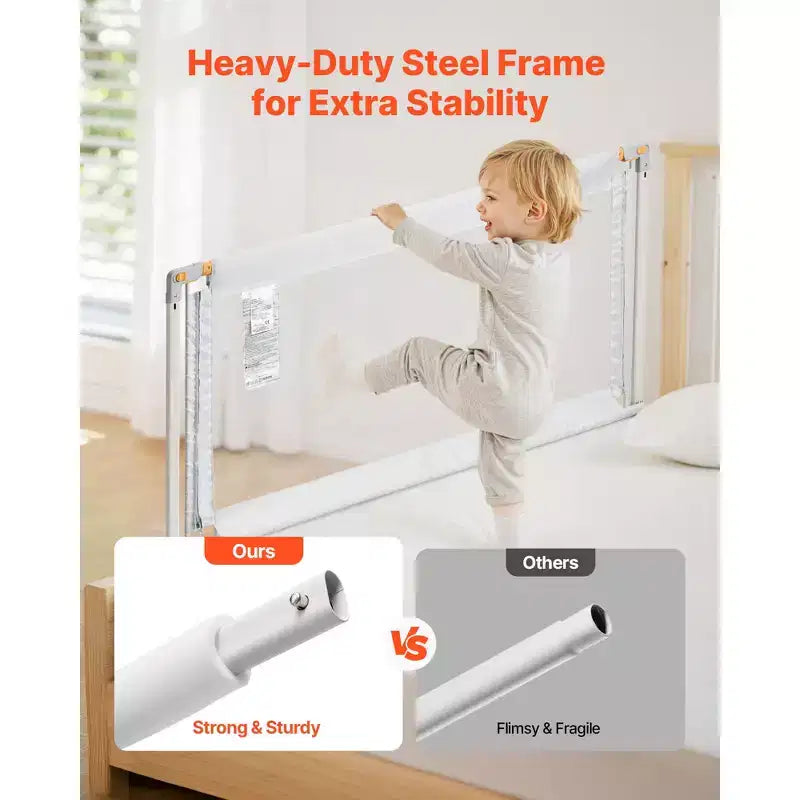 Gray Steel Toddler Bed Rail, Adjustable Height, 1-Piece