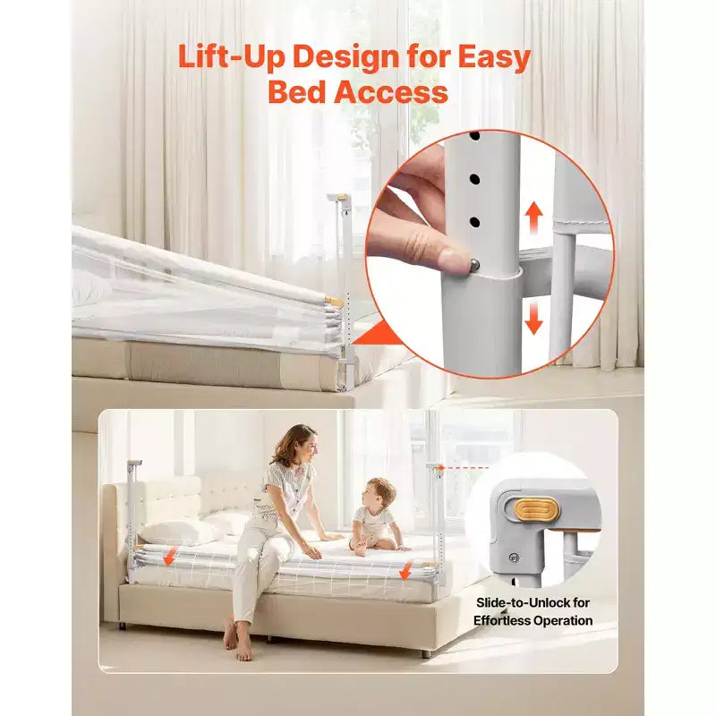Gray Steel Toddler Bed Rail, Adjustable Height, 1-Piece