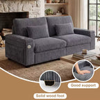 Divanetto due posti in velluto a coste con braccioli contenitore – Beige / Grigio / Verde
