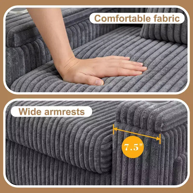 Divanetto due posti in velluto a coste con braccioli contenitore – Beige / Grigio / Verde