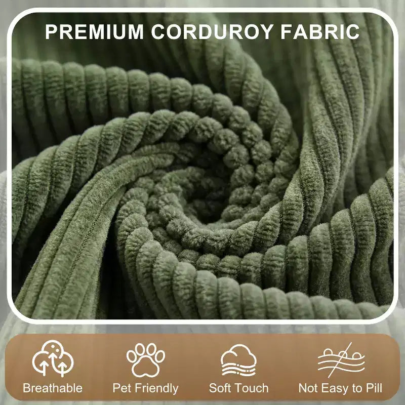 Divanetto due posti in velluto a coste con braccioli contenitore – Beige / Grigio / Verde