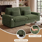 Divanetto due posti in velluto a coste con braccioli contenitore – Beige / Grigio / Verde