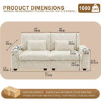 Divanetto due posti in velluto a coste con braccioli contenitore – Beige / Grigio / Verde
