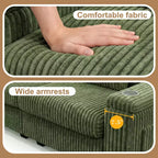 Divanetto due posti in velluto a coste con braccioli contenitore – Beige / Grigio / Verde
