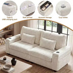 Divanetto due posti in velluto a coste con braccioli contenitore – Beige / Grigio / Verde