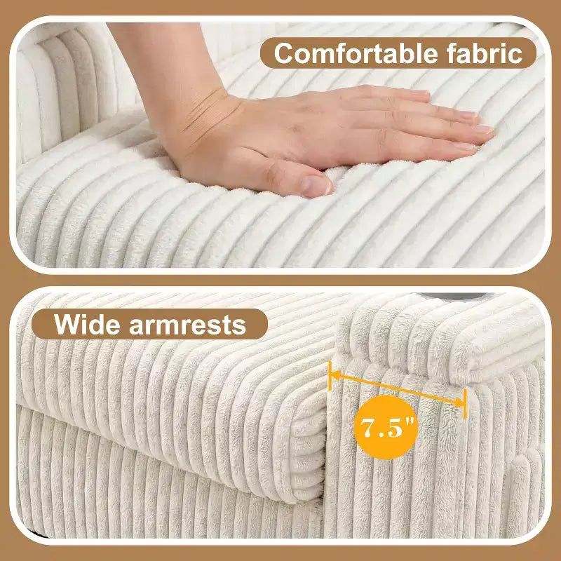 Divanetto due posti in velluto a coste con braccioli contenitore – Beige / Grigio / Verde