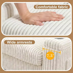 Divanetto due posti in velluto a coste con braccioli contenitore – Beige / Grigio / Verde