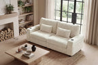 Dyonery 91 Modern Loveseat Sofa with Storage Armrests for Living Room, Corduroy 2 Seater Sofa with Side Pockets/USB Charging & Cup Holders Deep Seat