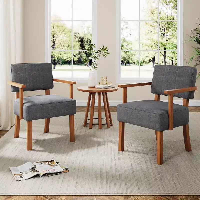Poltrona in lino a righe bianco sporco/grigio scuro, stile metà secolo, monoposto
