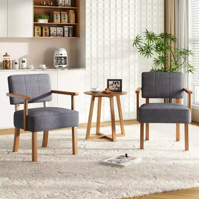 Poltrona in lino a righe bianco sporco/grigio scuro, stile metà secolo, monoposto