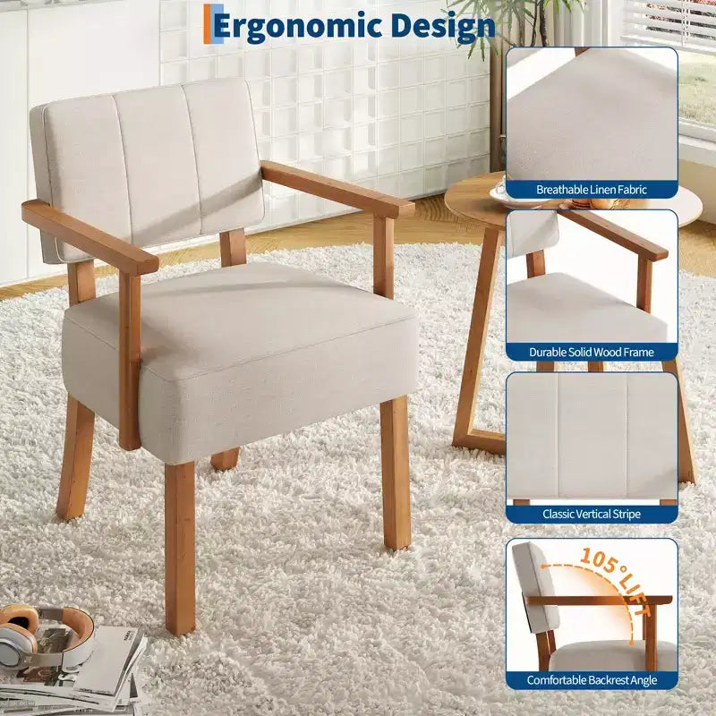 Poltrona in lino a righe bianco sporco/grigio scuro, stile metà secolo, monoposto