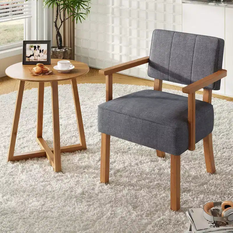 Poltrona in lino a righe bianco sporco/grigio scuro, stile metà secolo, monoposto