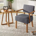 Poltrona in lino a righe bianco sporco/grigio scuro, stile metà secolo, monoposto