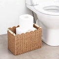2-Pack Scalloped Wicker Baskets, Paper Rope Storage Bins with Handles for Toilet Paper Bathroom Shelves Countertop Organization, Small+Large