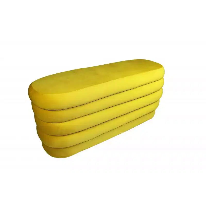 Pouf ovale trapuntato in velluto giallo, 2 posti a sedere