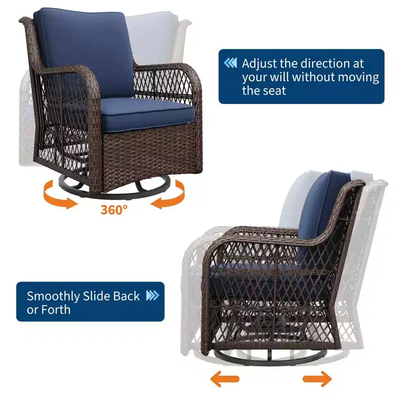 Beige / Blue / Red Wicker Swivel Rocking Chair Set for 2, with Coffee Table