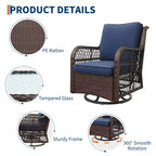 Beige / Blue / Red Wicker Swivel Rocking Chair Set for 2, with Coffee Table