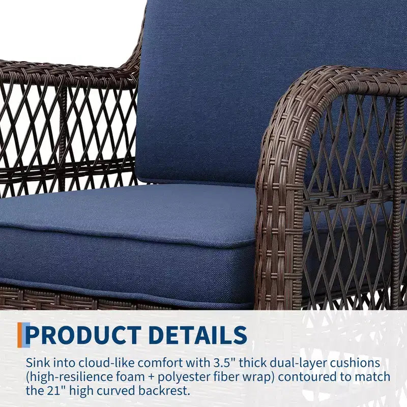 Beige / Blue / Red Wicker Swivel Rocking Chair Set for 2, with Coffee Table