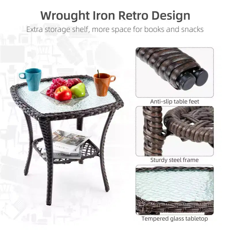 Beige / Blue / Red Wicker Swivel Rocking Chair Set for 2, with Coffee Table