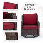 Beige / Blue / Red Wicker Swivel Rocking Chair Set for 2, with Coffee Table
