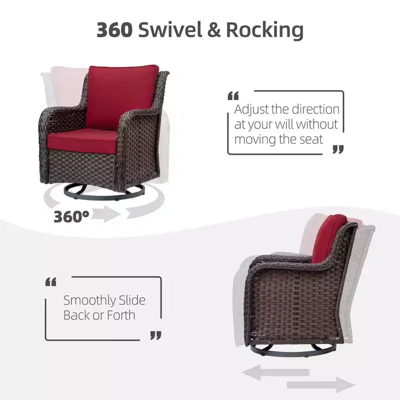 Beige / Blue / Red Wicker Swivel Rocking Chair Set for 2, with Coffee Table