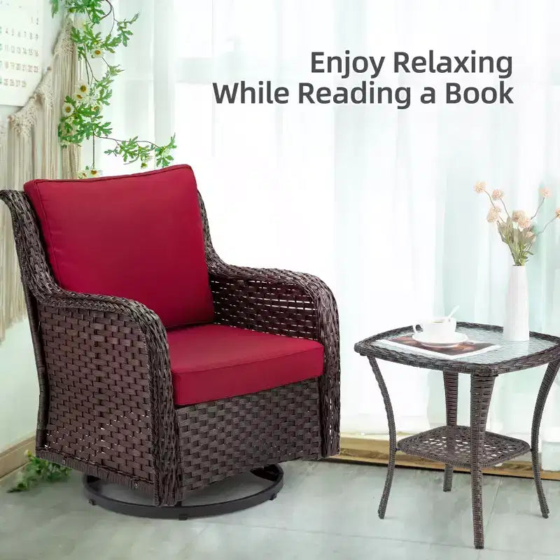 Beige / Blue / Red Wicker Swivel Rocking Chair Set for 2, with Coffee Table