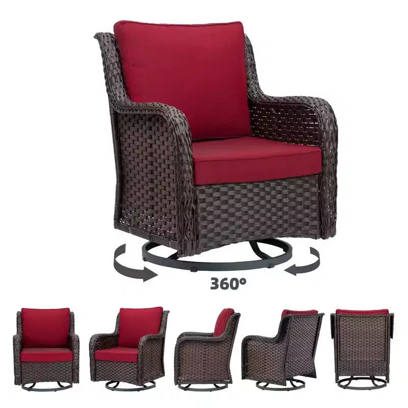 Beige / Blue / Red Wicker Swivel Rocking Chair Set for 2, with Coffee Table