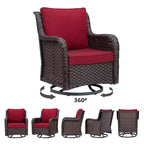 Beige / Blue / Red Wicker Swivel Rocking Chair Set for 2, with Coffee Table