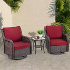 Beige / Blue / Red Wicker Swivel Rocking Chair Set for 2, with Coffee Table