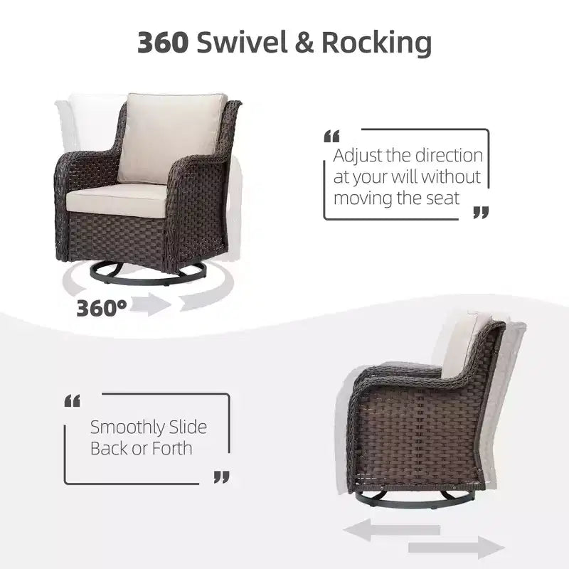 Beige / Blue / Red Wicker Swivel Rocking Chair Set for 2, with Coffee Table