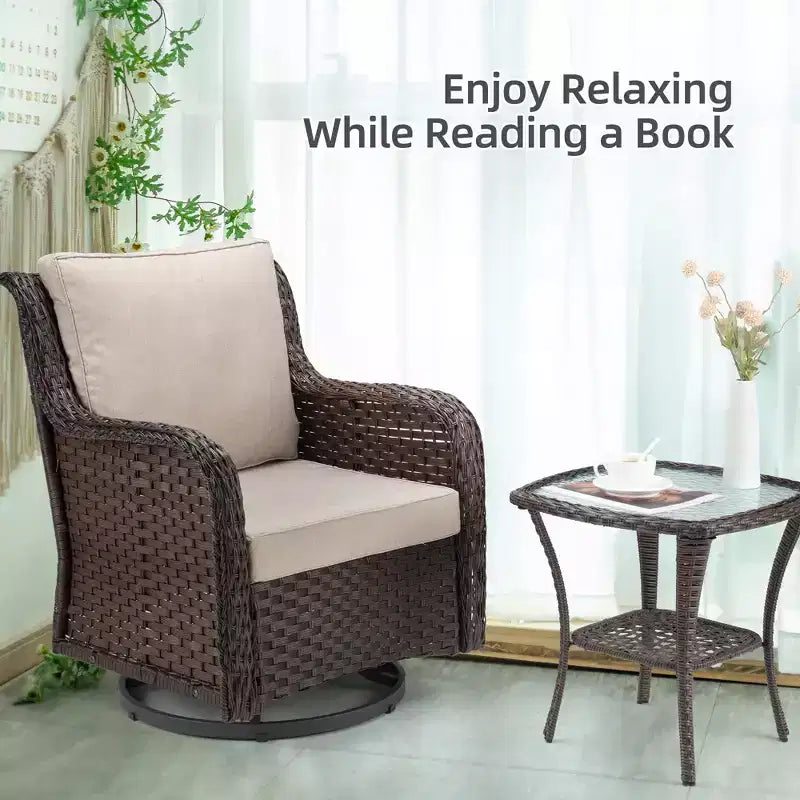 Beige / Blue / Red Wicker Swivel Rocking Chair Set for 2, with Coffee Table