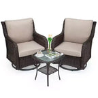 Swivel Wicker Glider Patio Chairs, 360-Degree Swivel Rocking Chair, 4 Thick Cushions and Coffee Table, for Porch, Balcony